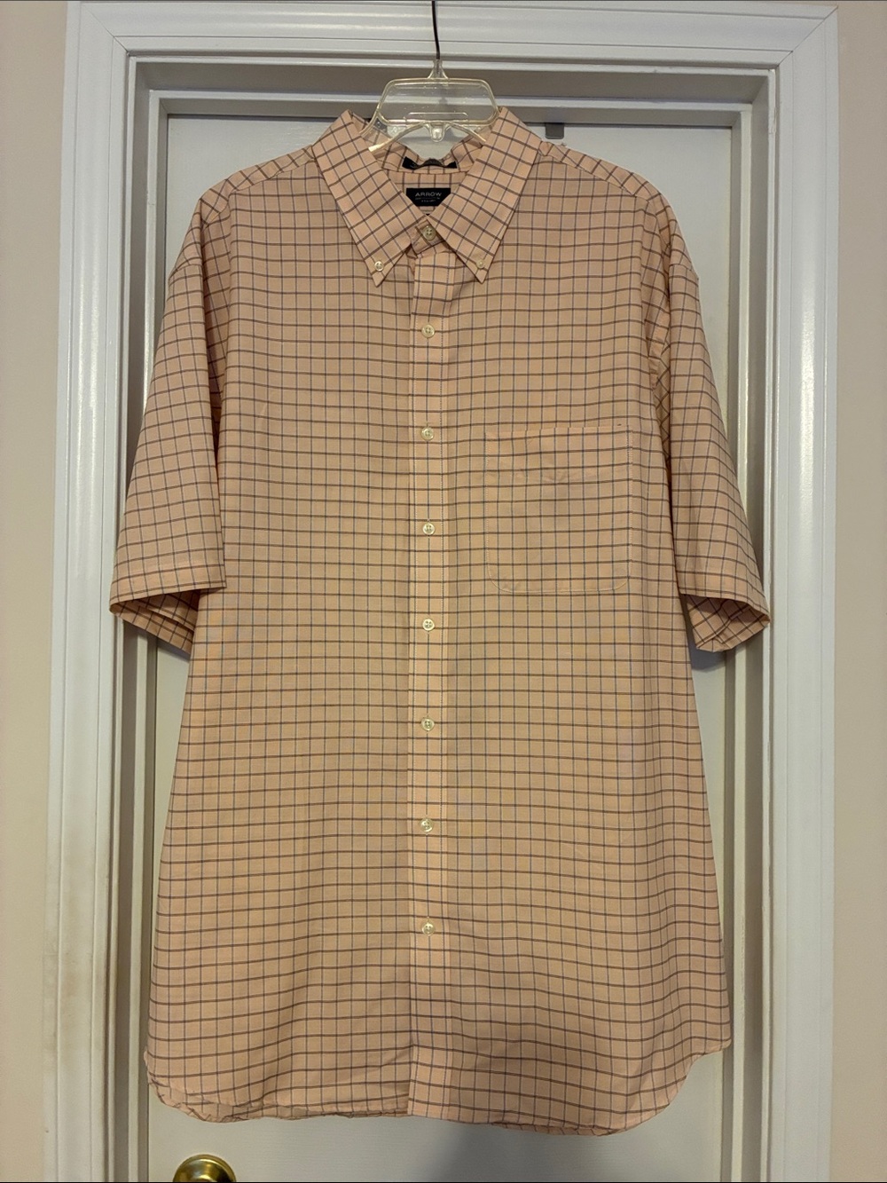 Arrow Peach Plaid Short-Sleeve Button-Down‎ Shirt 2XLT